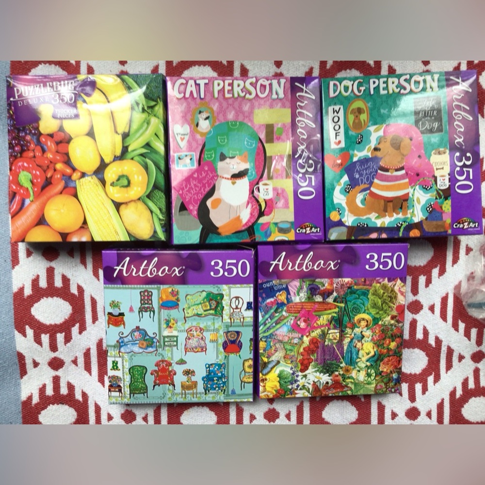 5 puzzles 350 Piece Cat and Dog Fruits Vintage Garden Puzzle Set - Multicolor